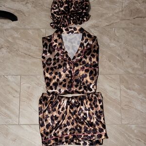 Leopard Print Satin Pajama Set